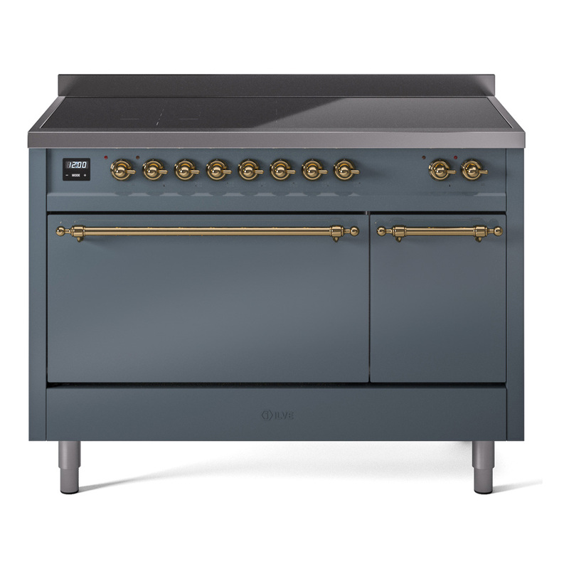 ILVE UPI486QNMPBGG Nostalgie II 48 inch Induction Range  (Solid Door, Blue Grey, Brass)