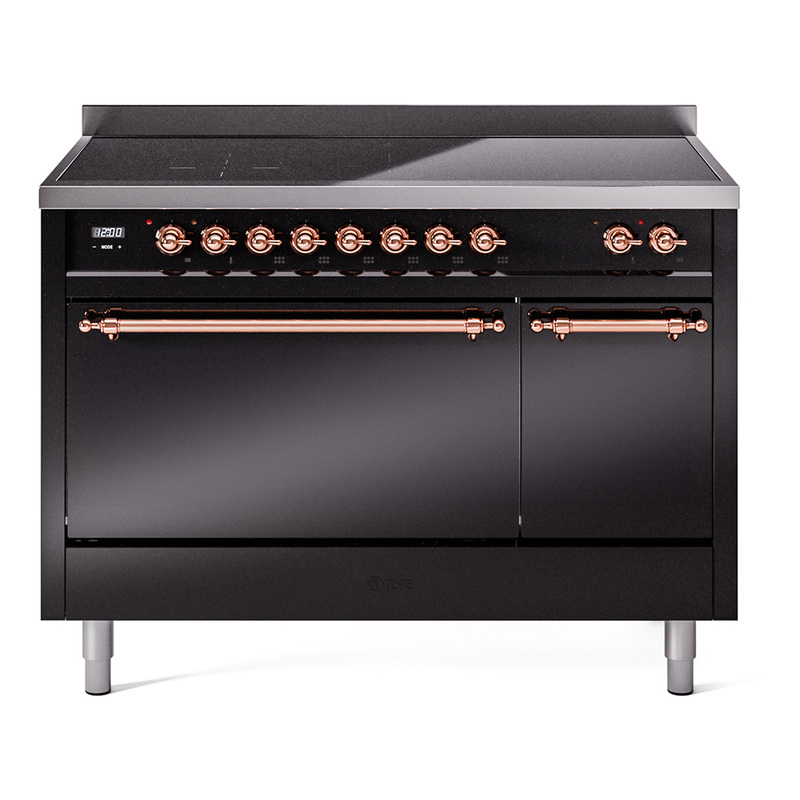 ILVE UPI486QNMPBKP Nostalgie II 48 inch Induction Range  (Solid Door, Glossy Black, Copper)