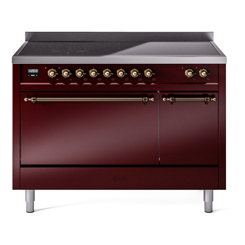 ILVE UPI486QNMPBUB Nostalgie II 48 inch Induction Range  (Solid Door, Burgundy, Burnished)