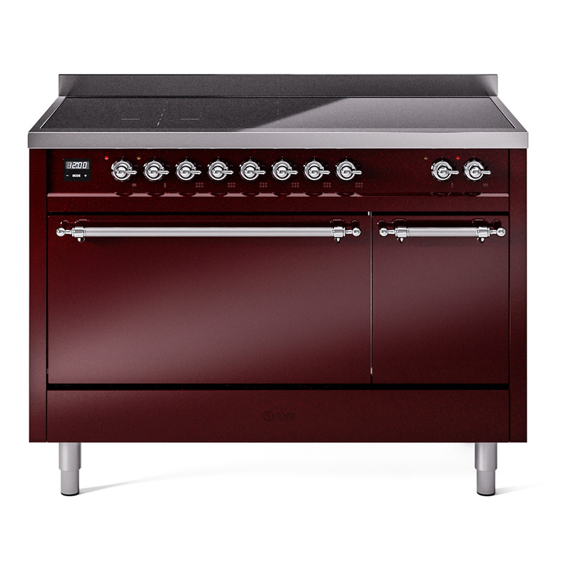 ILVE UPI486QNMPBUC Nostalgie II 48 inch Induction Range  (Solid Door, Burgundy, Chrome)