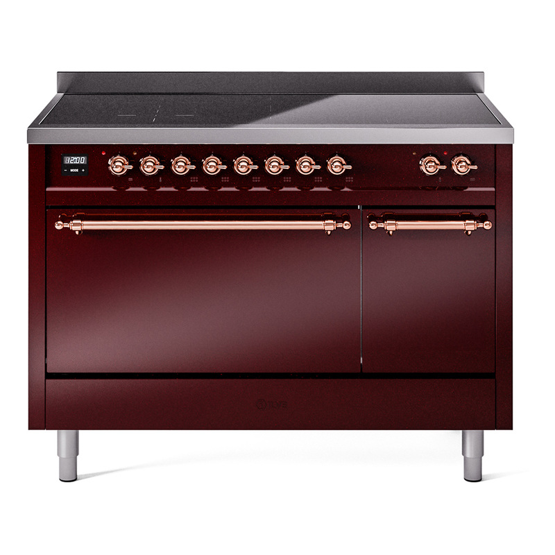 ILVE UPI486QNMPBUP Nostalgie II 48 inch Induction Range  (Solid Door, Burgundy, Copper)