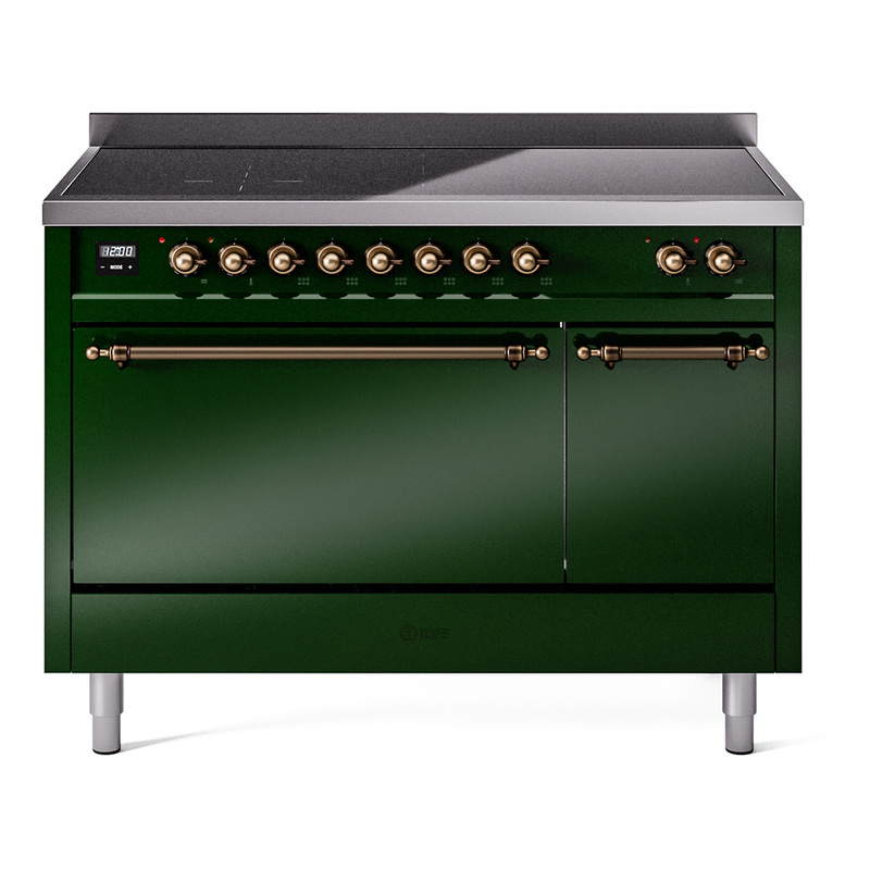 ILVE UPI486QNMPEGB Nostalgie II 48 inch Induction Range  (Solid Door, Emerald Green, Burnished)