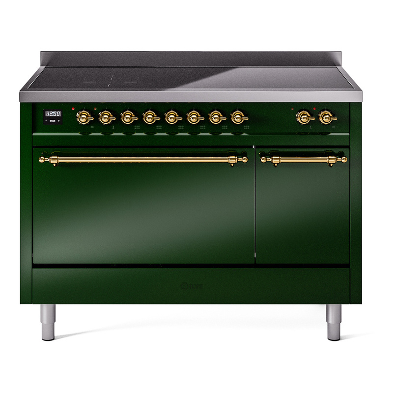 ILVE UPI486QNMPEGG Nostalgie II 48 inch Induction Range  (Solid Door, Emerald Green, Brass)