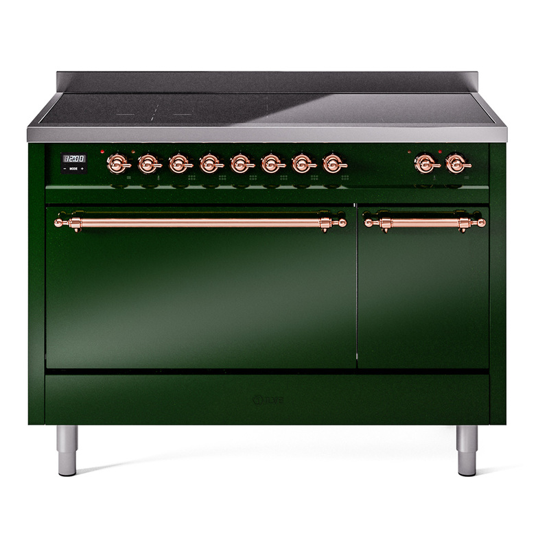 ILVE UPI486QNMPEGP Nostalgie II 48 inch Induction Range  (Solid Door, Emerald Green, Copper)