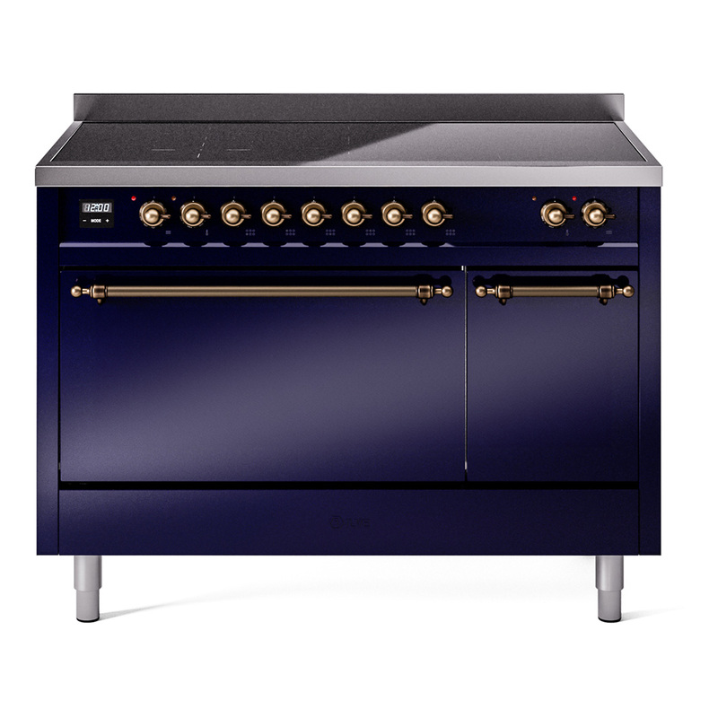ILVE UPI486QNMPMBB Nostalgie II 48 inch Induction Range  (Solid Door, Midnight Blue, Burnished)