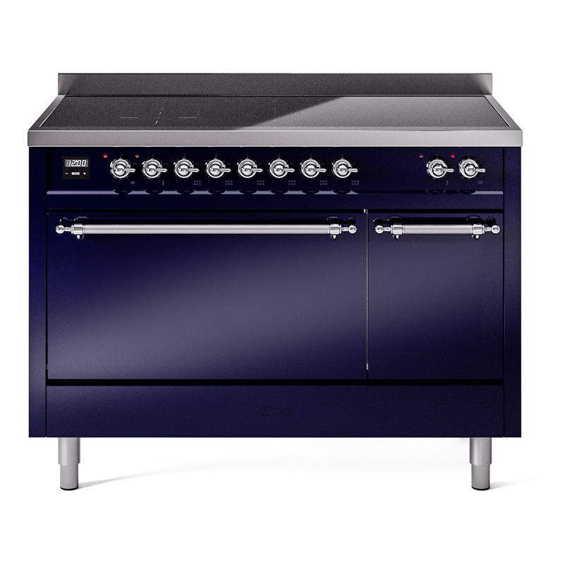 ILVE UPI486QNMPMBC Nostalgie II 48 inch Induction Range  (Solid Door, Midnight Blue, Chrome)