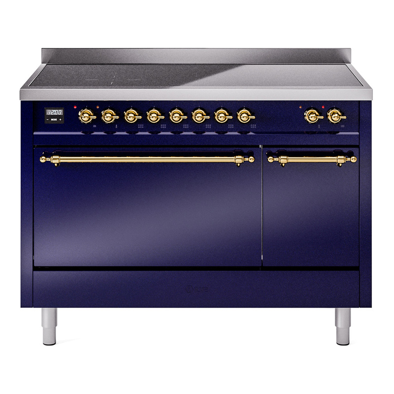 ILVE UPI486QNMPMBG Nostalgie II 48 inch Induction Range  (Solid Door, Midnight Blue, Brass)