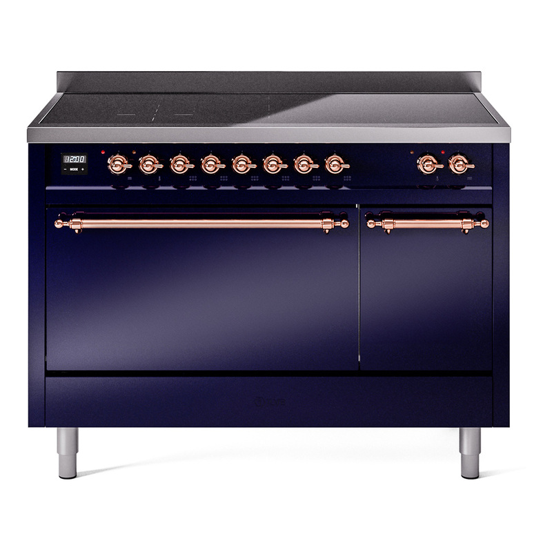 ILVE UPI486QNMPMBP Nostalgie II 48 inch Induction Range  (Solid Door, Midnight Blue, Copper)
