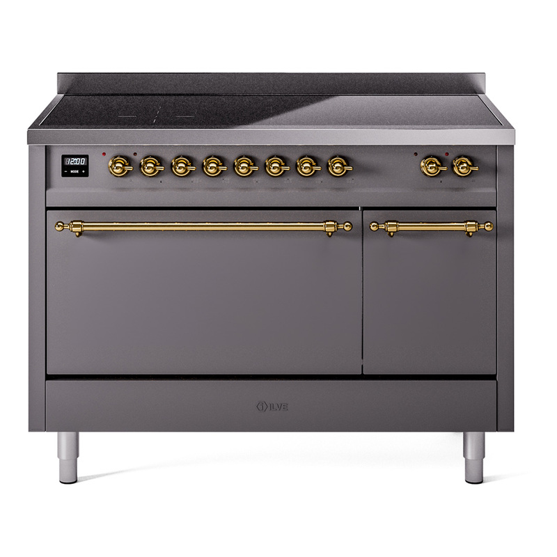 ILVE UPI486QNMPMGG Nostalgie II 48 inch Induction Range  (Solid Door, Graphite Matte, Brass)
