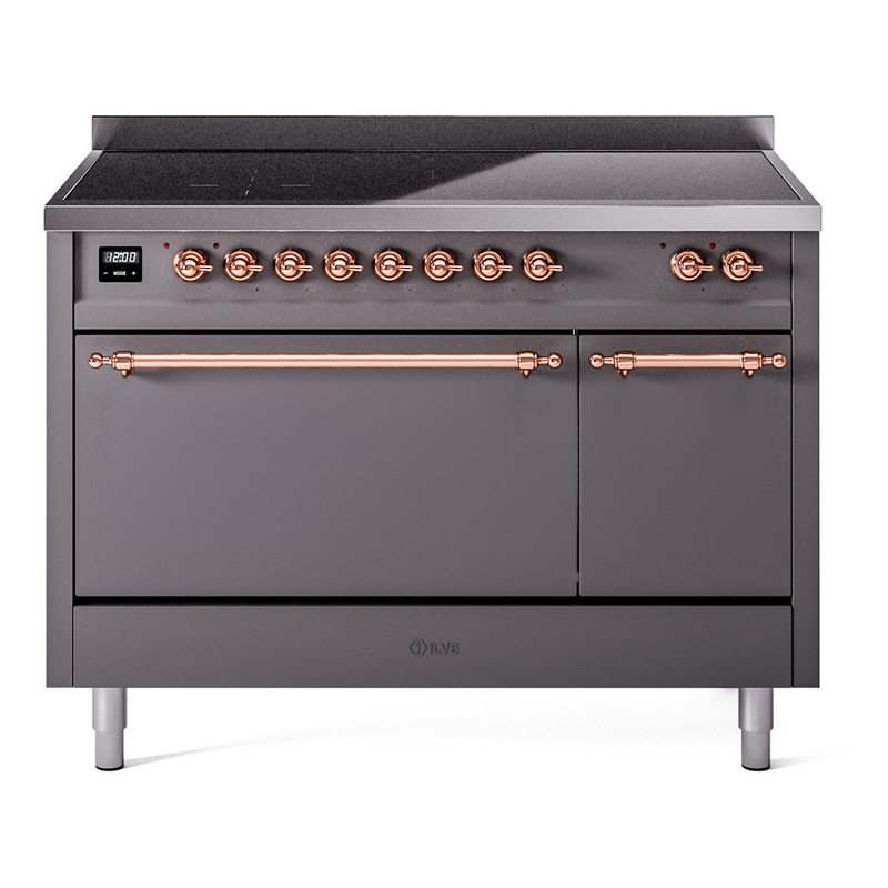 ILVE UPI486QNMPMGP Nostalgie II 48 inch Induction Range  (Solid Door, Graphite Matte, Copper)