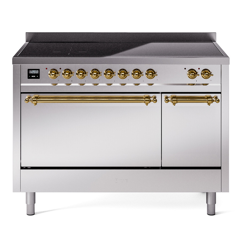 ILVE UPI486QNMPSSG Nostalgie II 48 inch Induction Range  (Solid Door, Stainless Steel, Brass)
