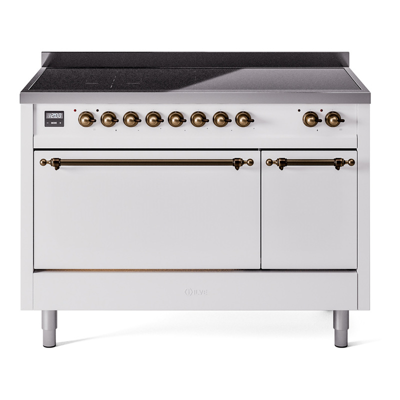 ILVE UPI486QNMPWHB Nostalgie II 48 inch Induction Range  (Solid Door, White, Burnished)
