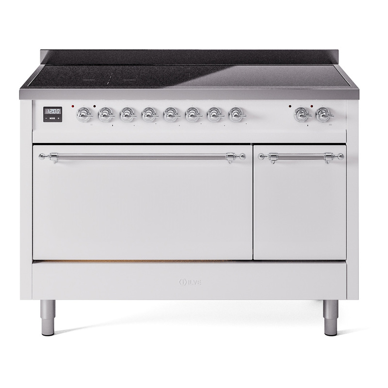 ILVE UPI486QNMPWHC Nostalgie II 48 inch Induction Range  (Solid Door, White, Chrome)