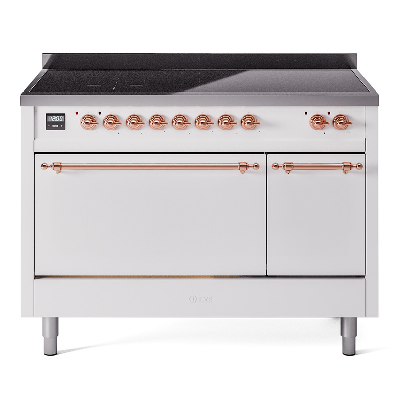 ILVE UPI486QNMPWHP Nostalgie II 48 inch Induction Range  (Solid Door, White, Copper)