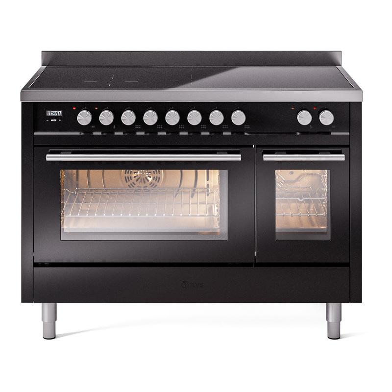 ILVE UPI486WMPBK Professional Plus II 48 inch Induction Range  (Triple Glass Door, Glossy Black)