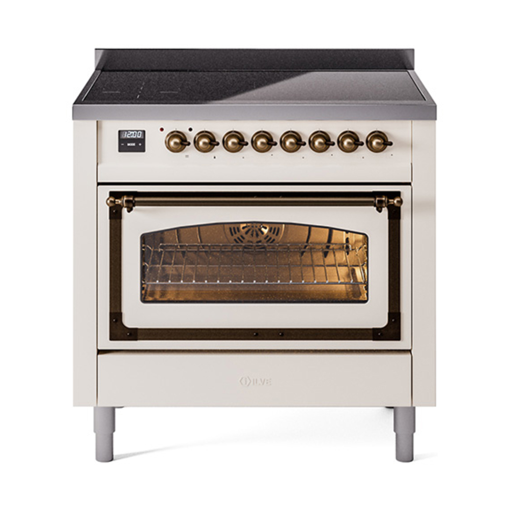 ILVE UNI366NMPAWB Nostalgie II Noblesse 36 inch Induction Range  (Triple Glass Door, Antique White, Burnished)
