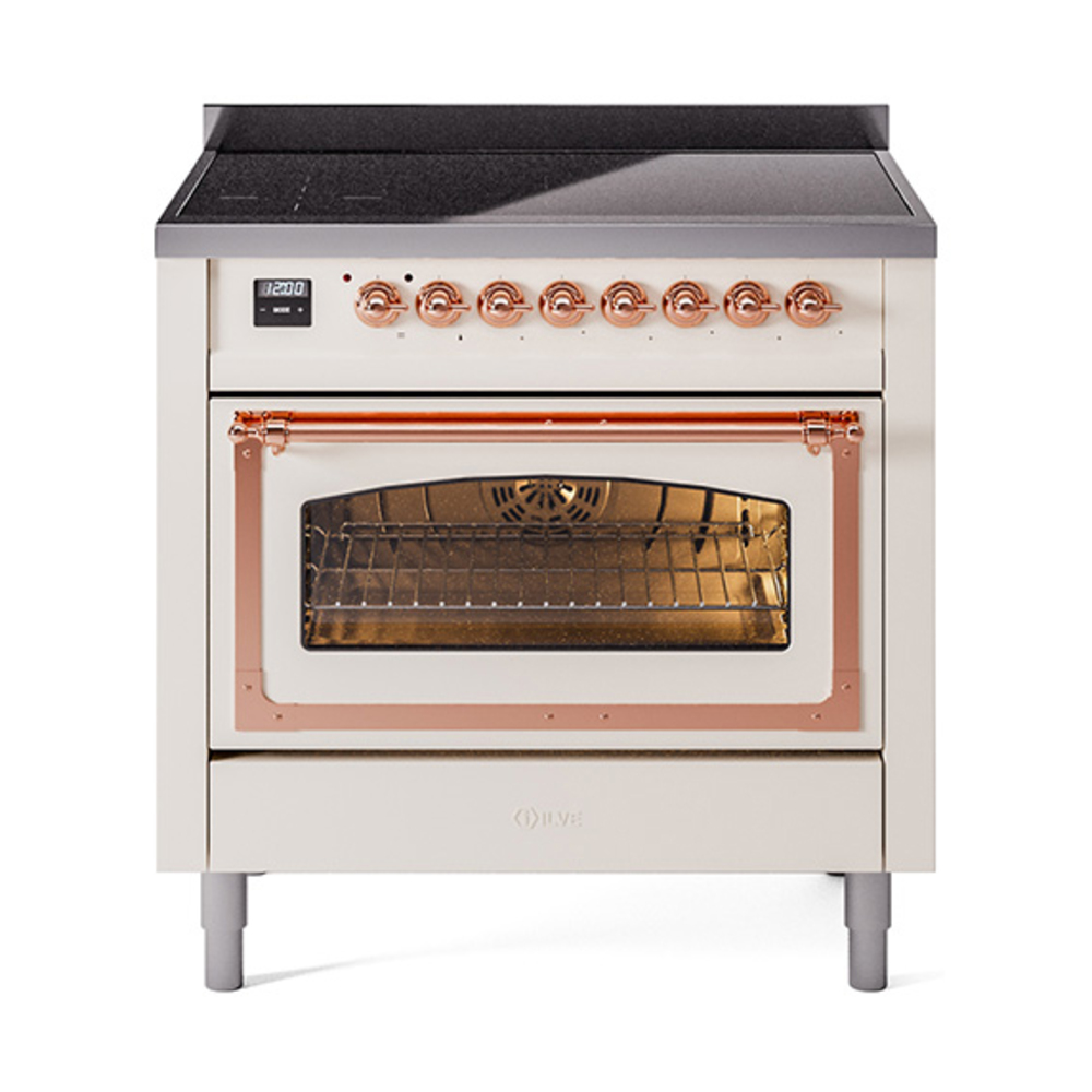 ILVE UNI366NMPAWP Nostalgie II Noblesse 36 inch Induction Range  (Triple Glass Door, Antique White, Copper)