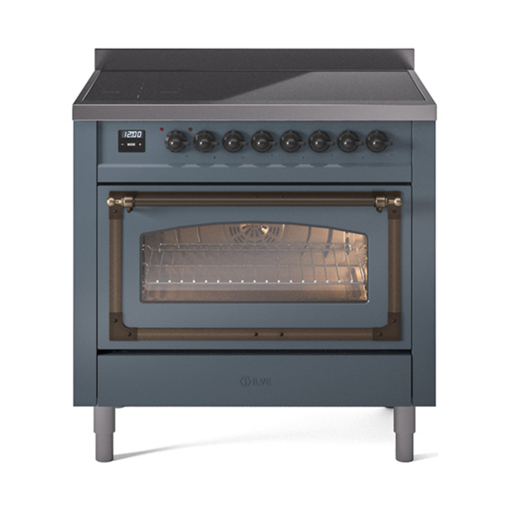 ILVE UNI366NMPBGB Nostalgie II Noblesse 36 inch Induction Range  (Triple Glass Door, Blue Grey, Burnished)