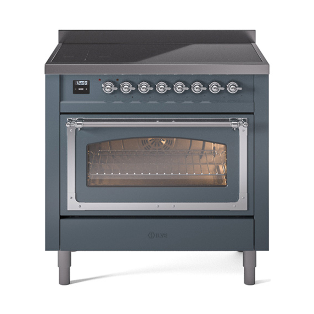 ILVE UNI366NMPBGC Nostalgie II Noblesse 36 inch Induction Range  (Triple Glass Door, Blue Grey, Chrome)