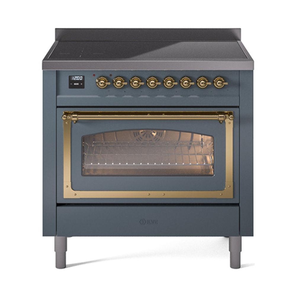 ILVE UNI366NMPBGG Nostalgie II Noblesse 36 inch Induction Range  (Triple Glass Door, Blue Grey, Brass)