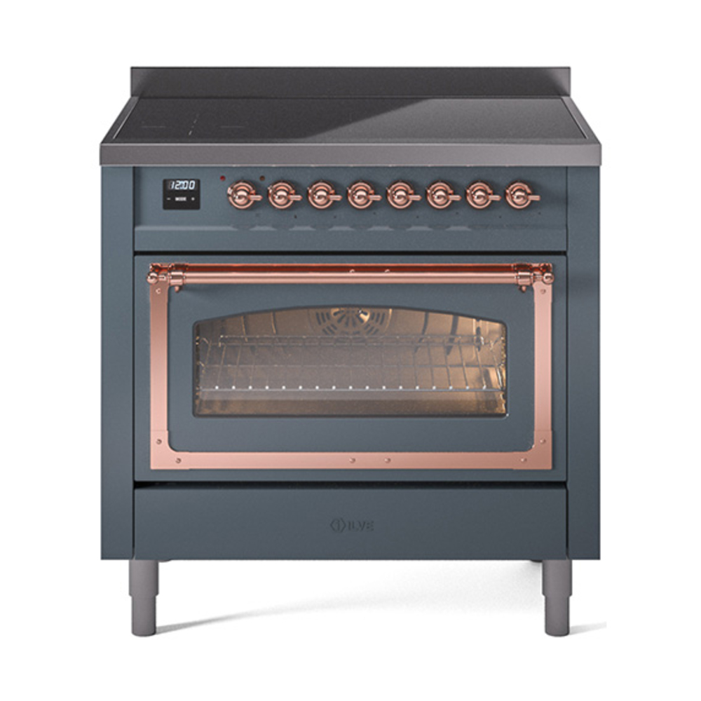 ILVE UNI366NMPBGP Nostalgie II Noblesse 36 inch Induction Range  (Triple Glass Door, Blue Grey, Copper)