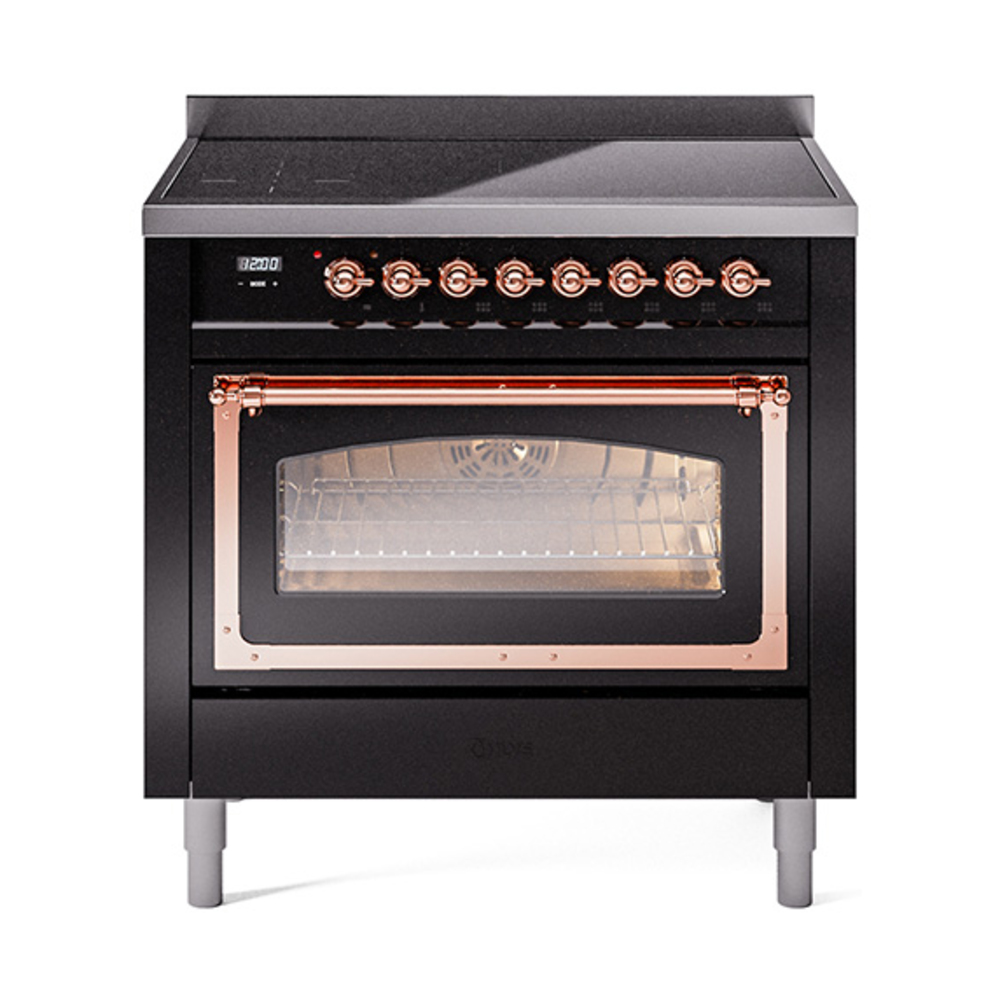 ILVE UNI366NMPBKP Nostalgie II Noblesse 36 inch Induction Range  (Triple Glass Door, Glossy Black, Copper)