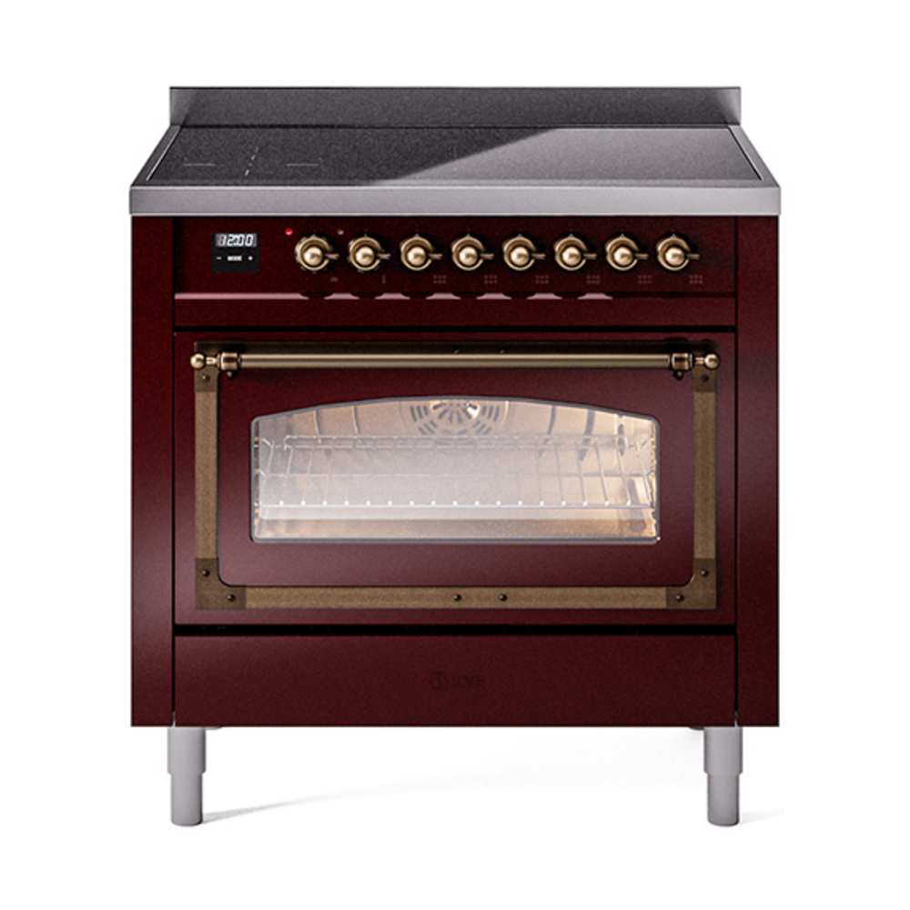 ILVE UNI366NMPBUB Nostalgie II Noblesse 36 inch Induction Range  (Triple Glass Door, Burgundy, Burnished)