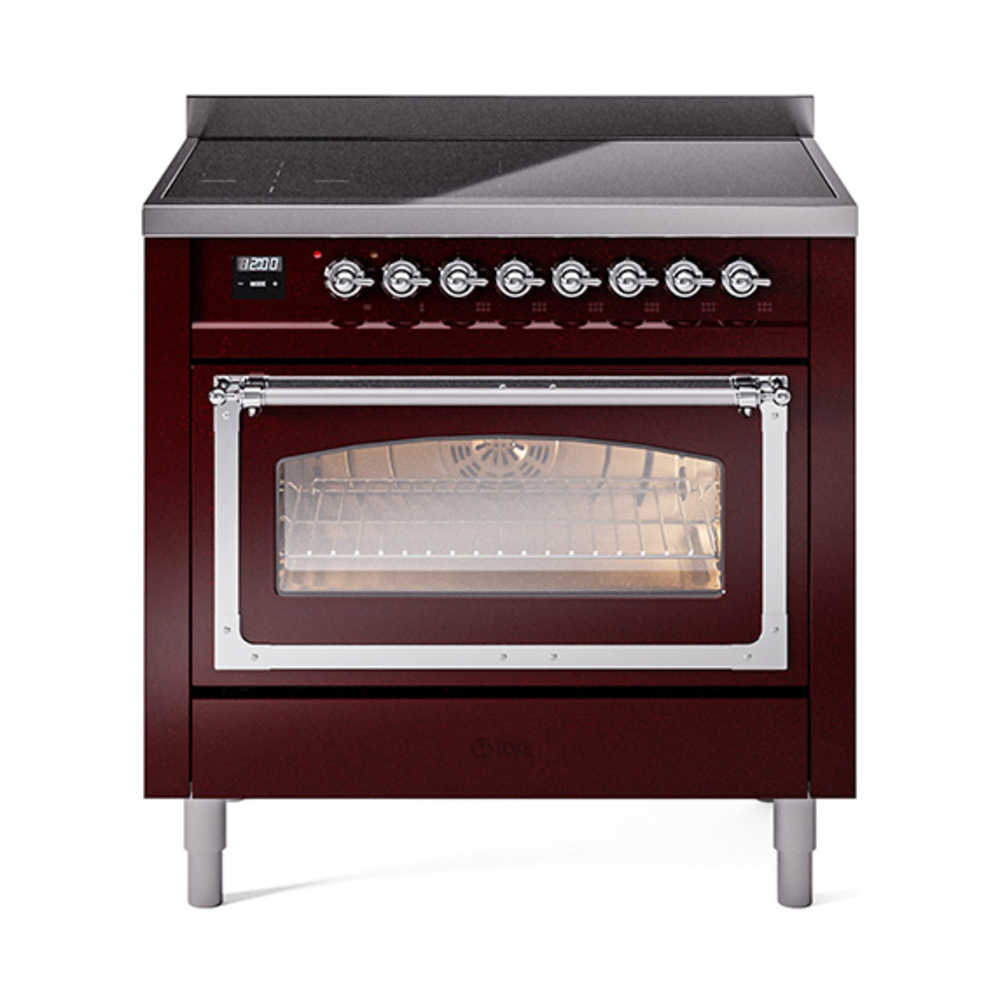 ILVE UNI366NMPBUC Nostalgie II Noblesse 36 inch Induction Range  (Triple Glass Door, Burgundy, Chrome)