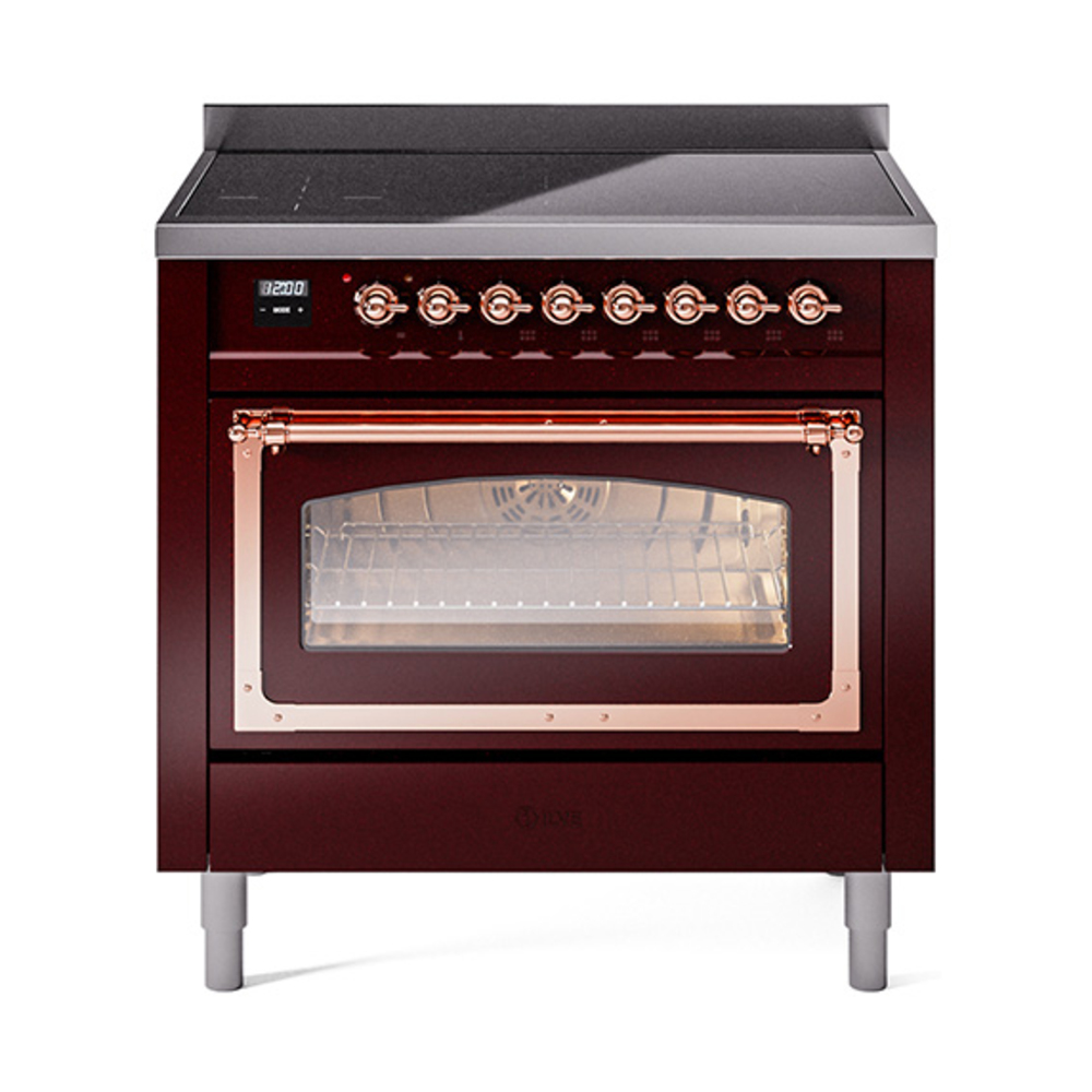 ILVE UNI366NMPBUP Nostalgie II Noblesse 36 inch Induction Range  (Triple Glass Door, Burgundy, Copper)