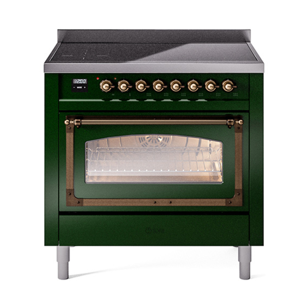 ILVE UNI366NMPEGB Nostalgie II Noblesse 36 inch Induction Range  (Triple Glass Door, Emerald Green, Burnished)