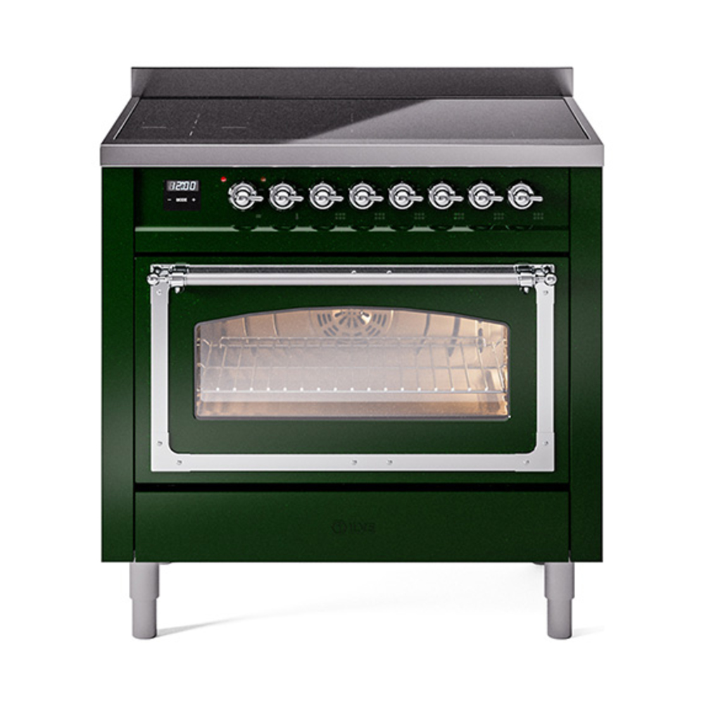 ILVE UNI366NMPEGC Nostalgie II Noblesse 36 inch Induction Range  (Triple Glass Door, Emerald Green, Chrome)