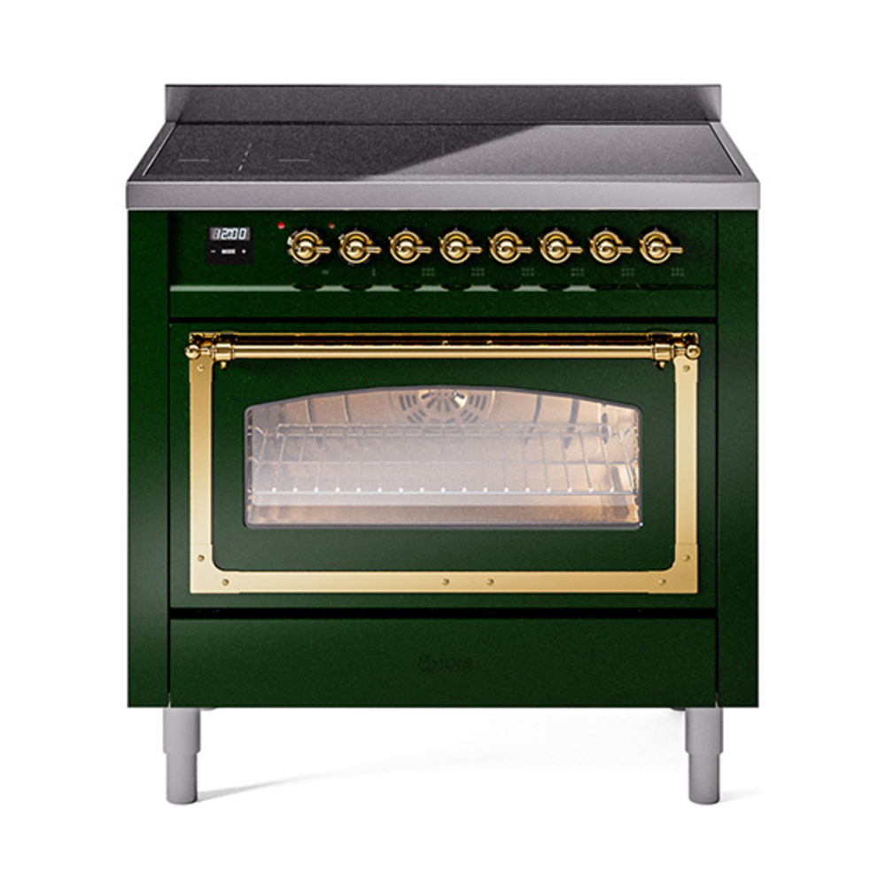 ILVE UNI366NMPEGG Nostalgie II Noblesse 36 inch Induction Range  (Triple Glass Door, Emerald Green, Brass)
