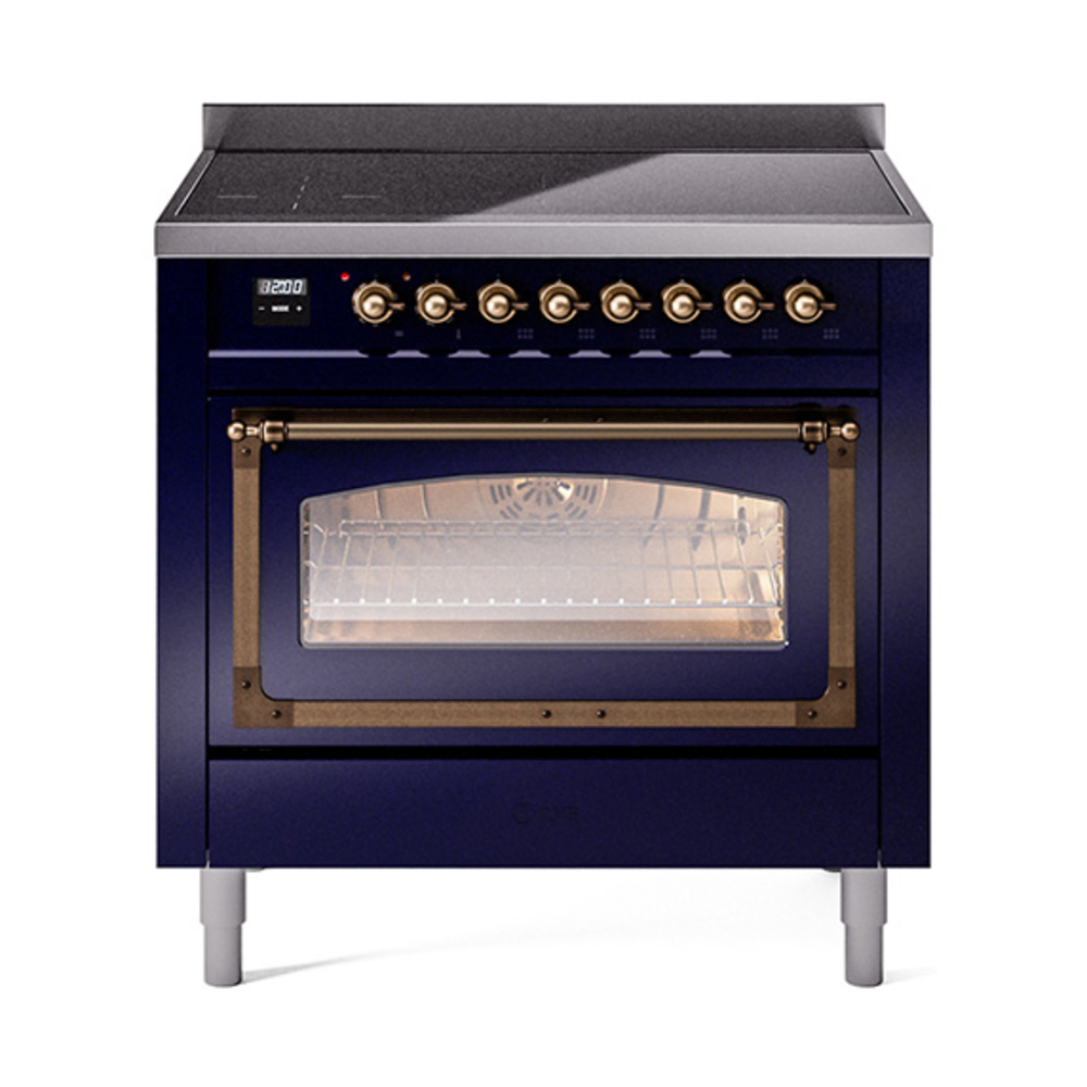 ILVE UNI366NMPMBB Nostalgie II Noblesse 36 inch Induction Range  (Triple Glass Door, Midnight Blue, Burnished)