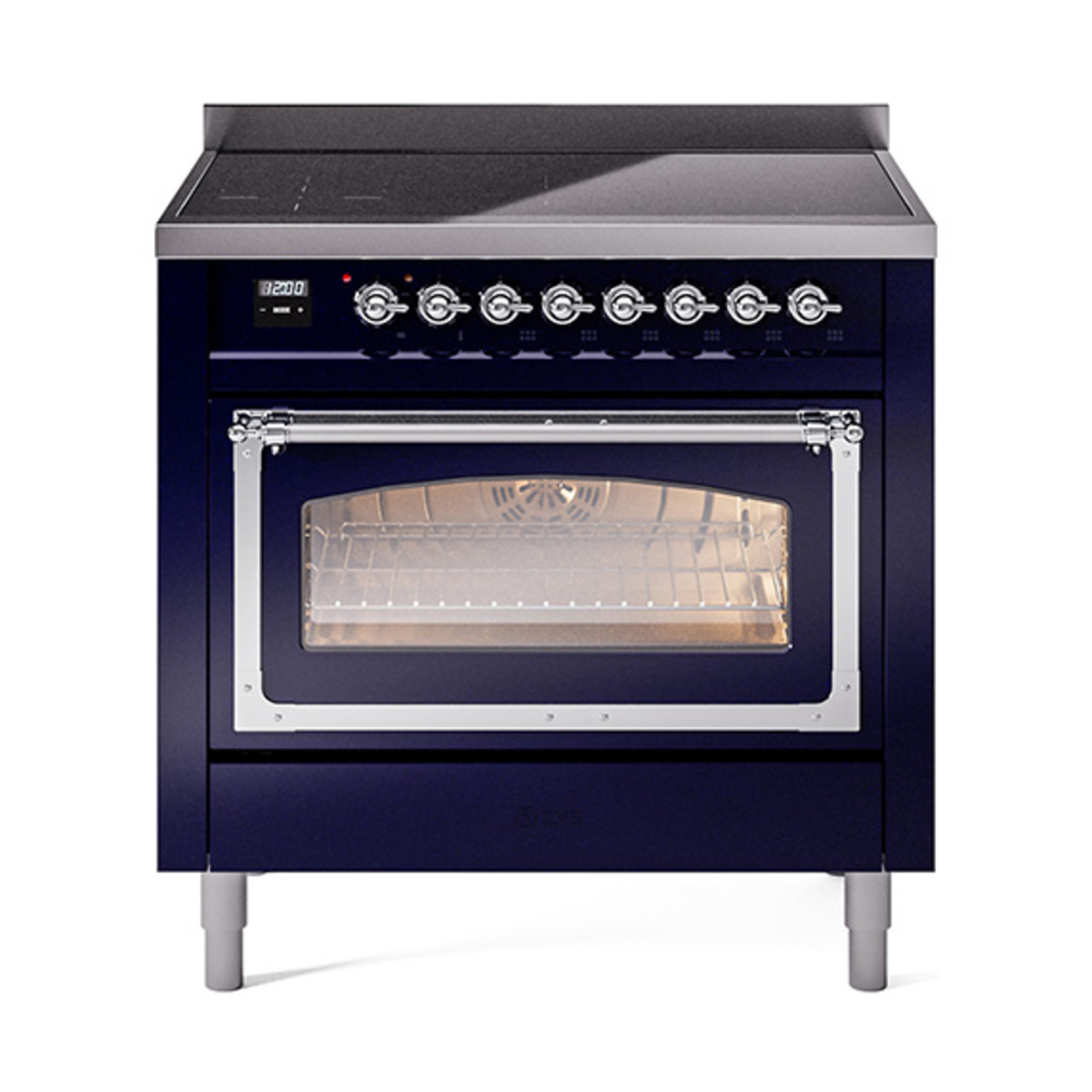 ILVE UNI366NMPMBC Nostalgie II Noblesse 36 inch Induction Range  (Triple Glass Door, Midnight Blue, Chrome)