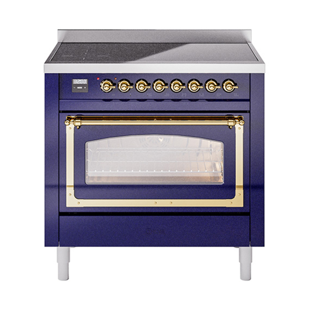 ILVE UNI366NMPMBG Nostalgie II Noblesse 36 inch Induction Range  (Triple Glass Door, Midnight Blue, Brass)