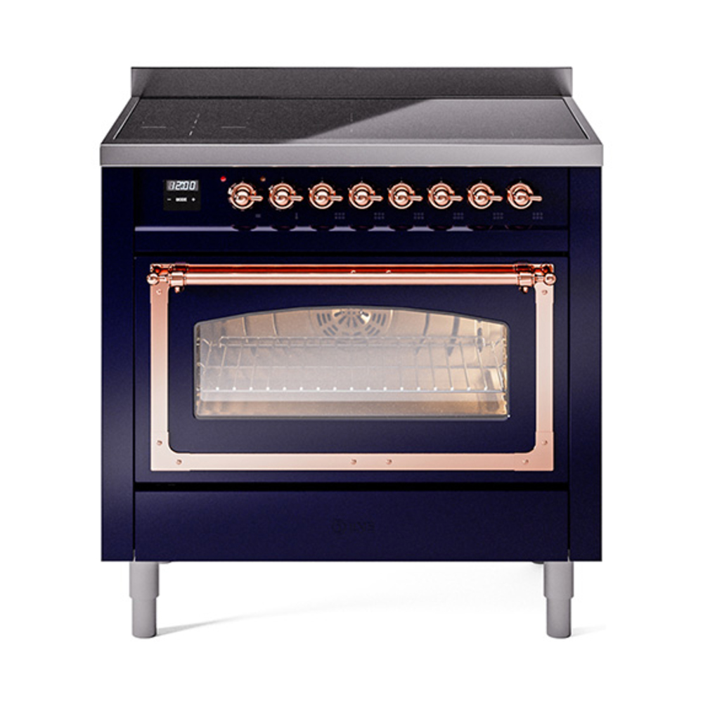 ILVE UNI366NMPMBP Nostalgie II Noblesse 36 inch Induction Range  (Triple Glass Door, Midnight Blue, Copper)