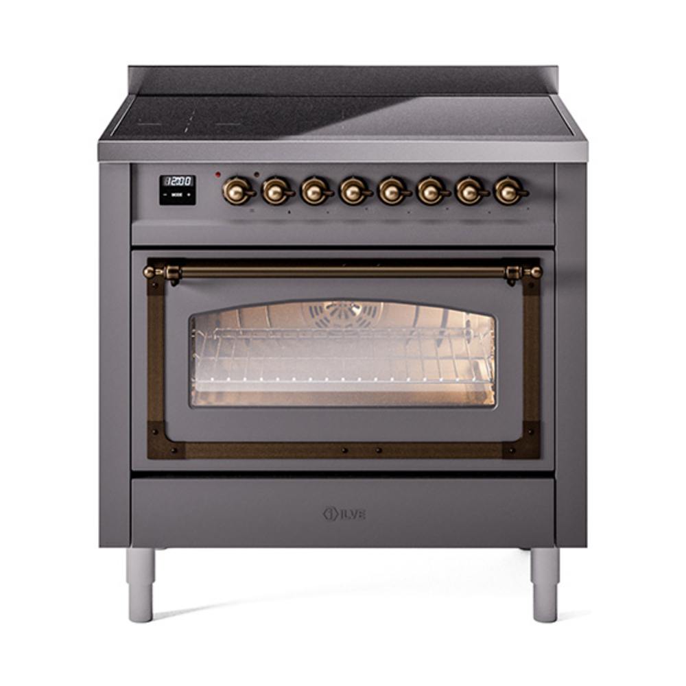 ILVE UNI366NMPMGB Nostalgie II Noblesse 36 inch Induction Range  (Triple Glass Door, Graphite Matte, Burnished)