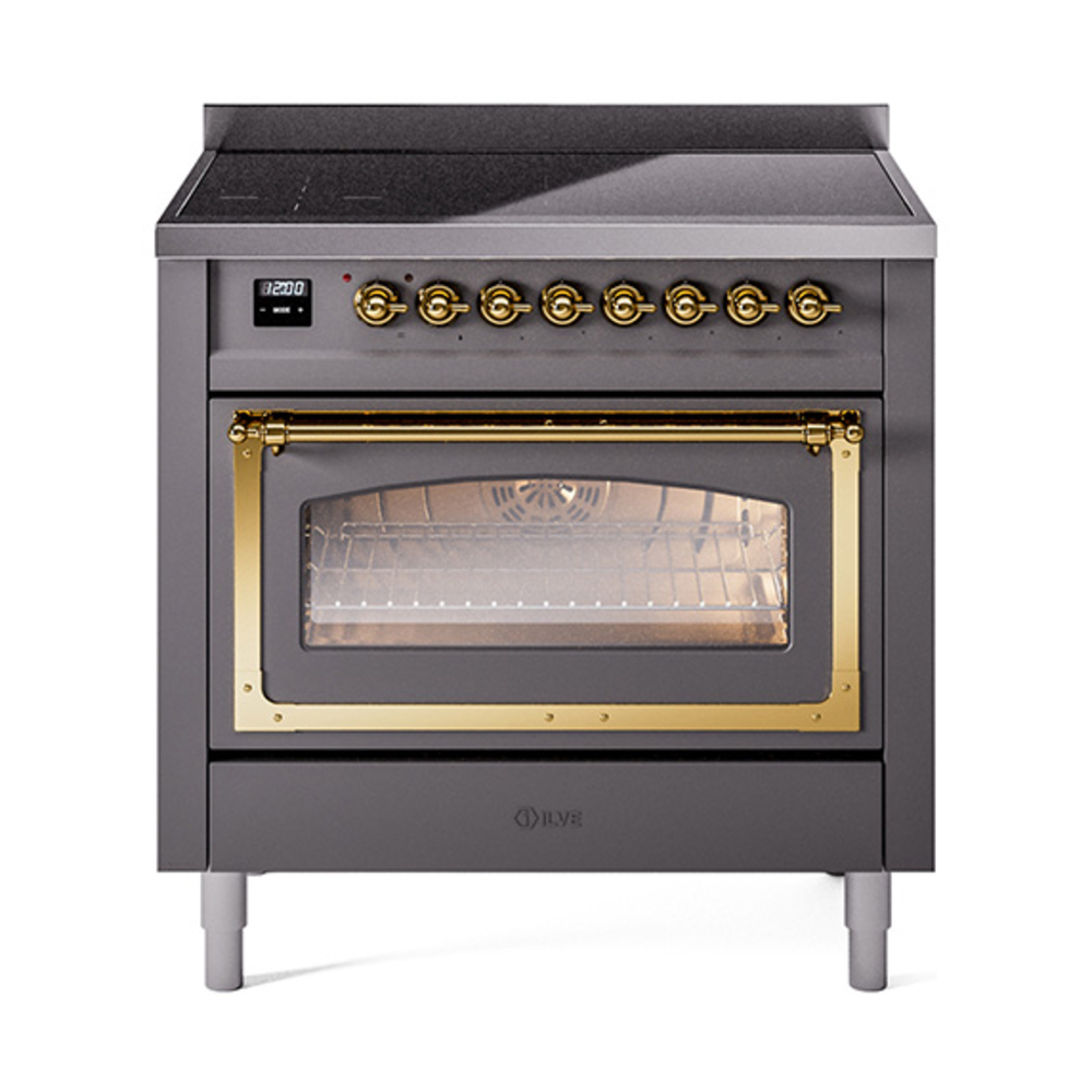 ILVE UNI366NMPMGG Nostalgie II Noblesse 36 inch Induction Range  (Triple Glass Door, Graphite Matte, Brass)