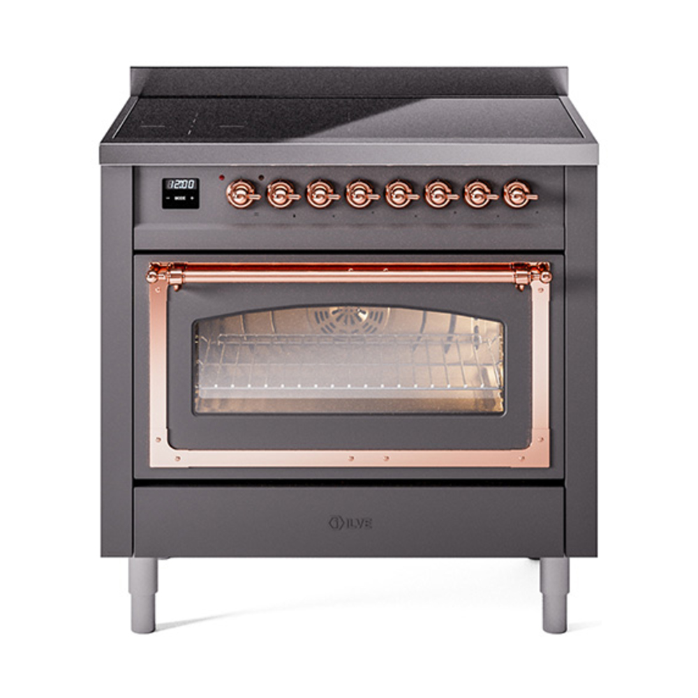 ILVE UNI366NMPMGP Nostalgie II Noblesse 36 inch Induction Range  (Triple Glass Door, Graphite Matte, Copper)