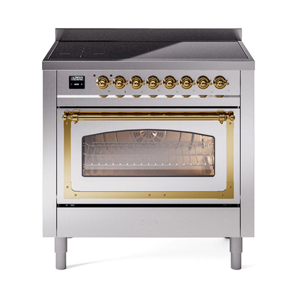ILVE UNI366NMPSSG Nostalgie II Noblesse 36 inch Induction Range  (Triple Glass Door, Stainless Steel, Brass)