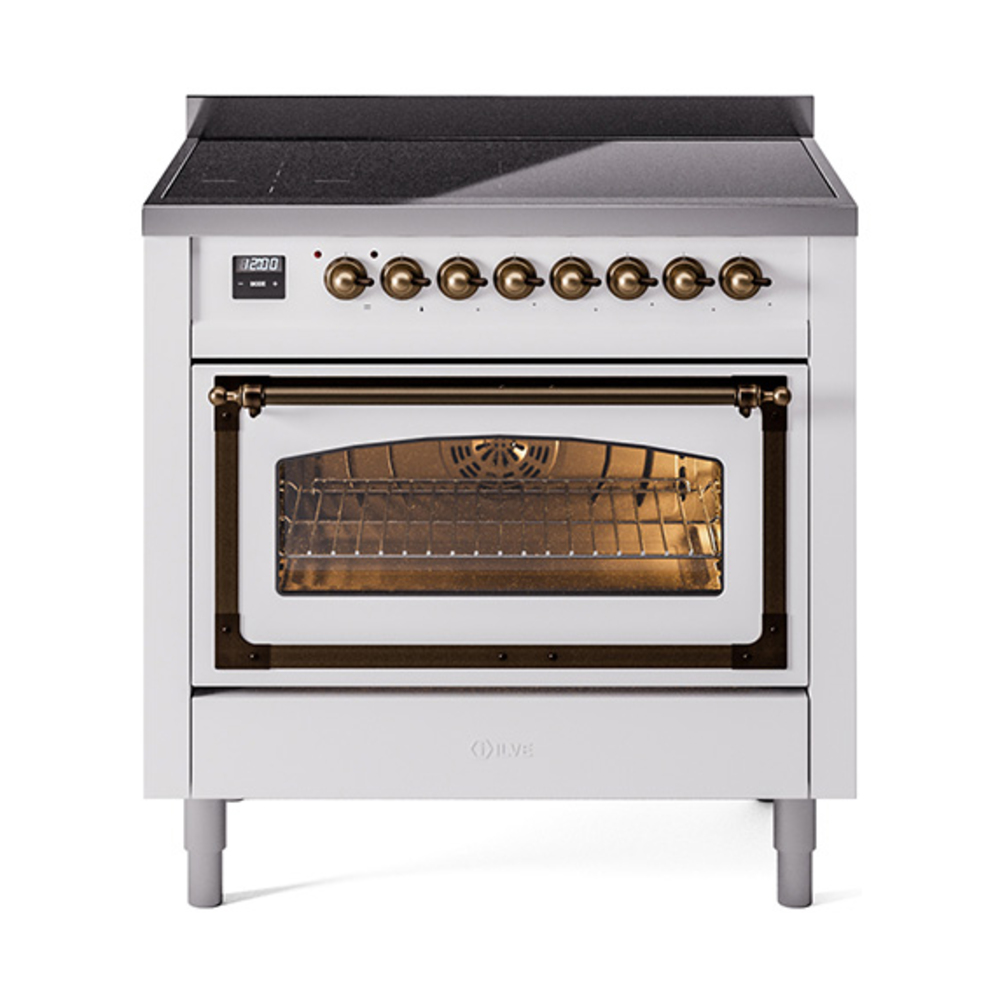 ILVE UNI366NMPWHB Nostalgie II Noblesse 36 inch Induction Range  (Triple Glass Door, White, Burnished)