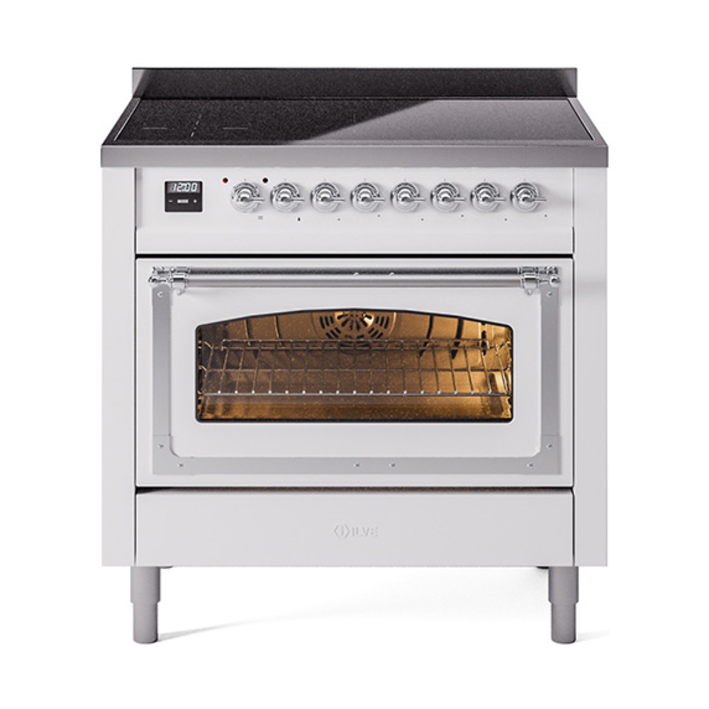 ILVE UNI366NMPWHC Nostalgie II Noblesse 36 inch Induction Range  (Triple Glass Door, White, Chrome)