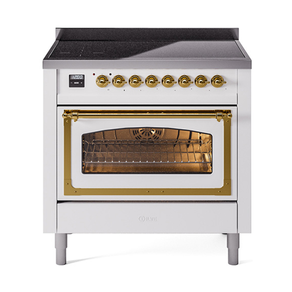 ILVE UNI366NMPWHG Nostalgie II Noblesse 36 inch Induction Range  (Triple Glass Door, White, Brass)