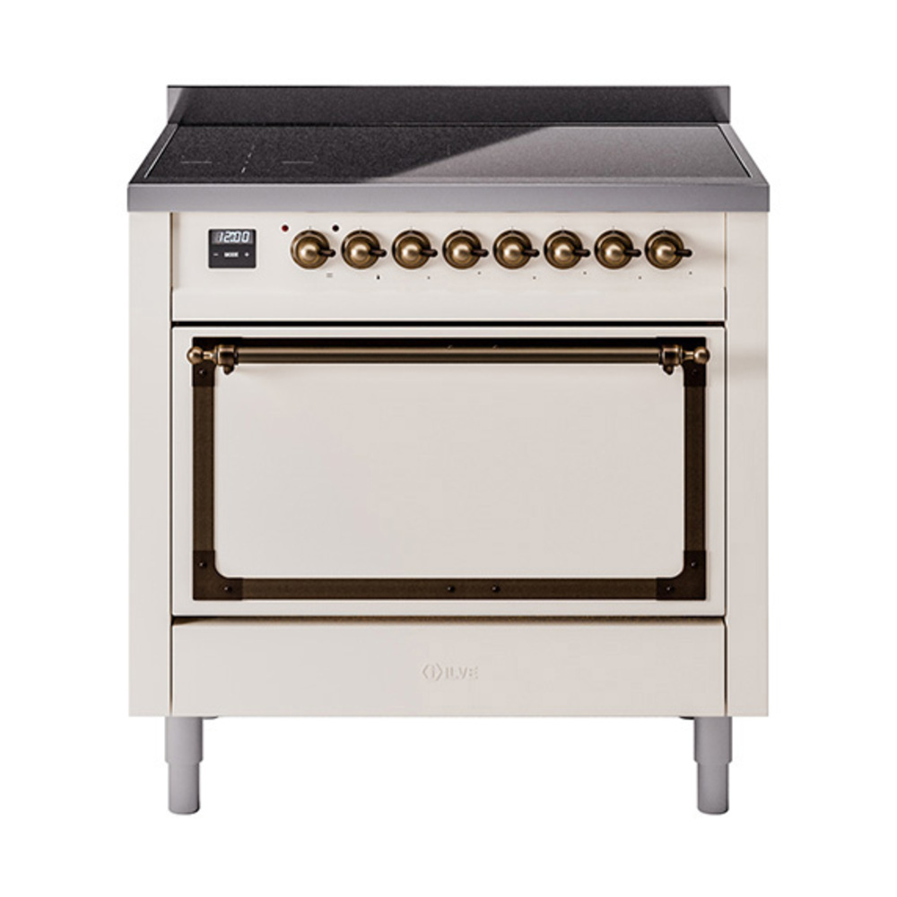 ILVE UNI366QNMPAWB Nostalgie II Noblesse 36 inch Induction Range  (Solid Door, Antique White, Burnished)