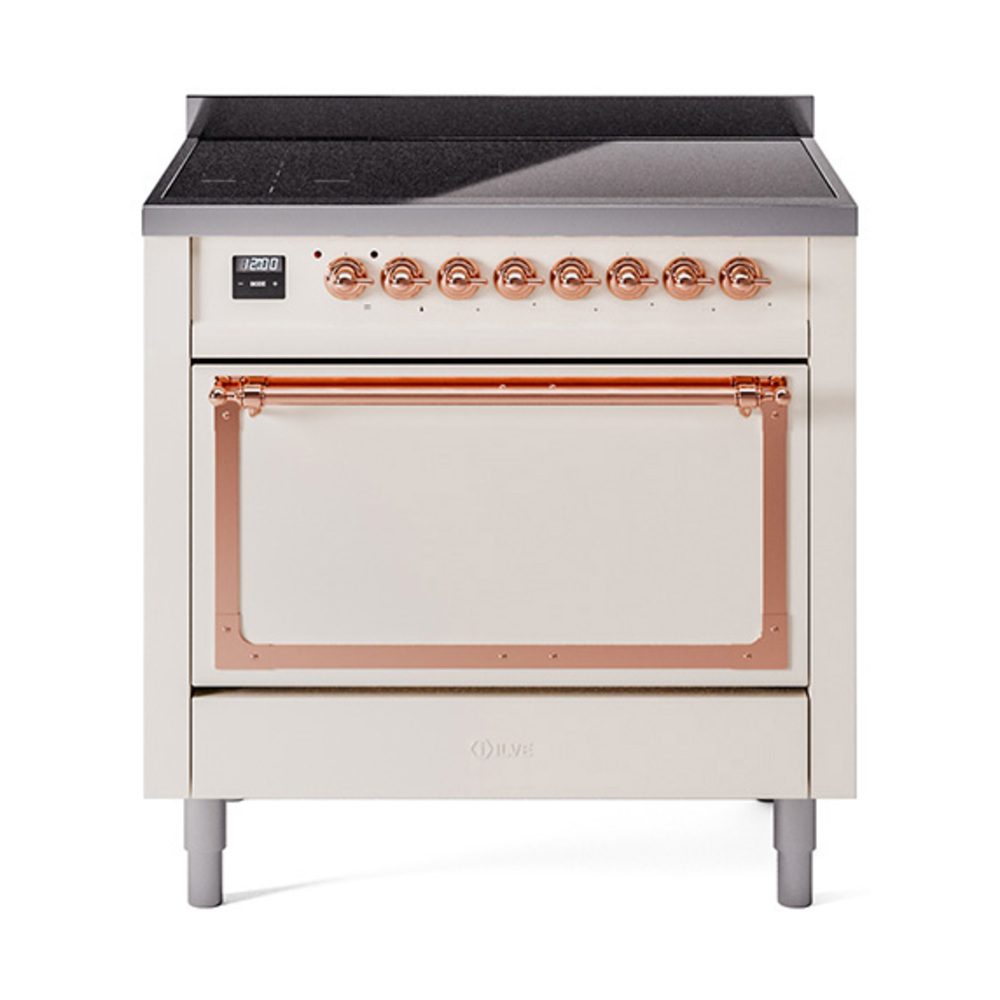 ILVE UNI366QNMPAWP Nostalgie II Noblesse 36 inch Induction Range  (Solid Door, Antique White, Copper)