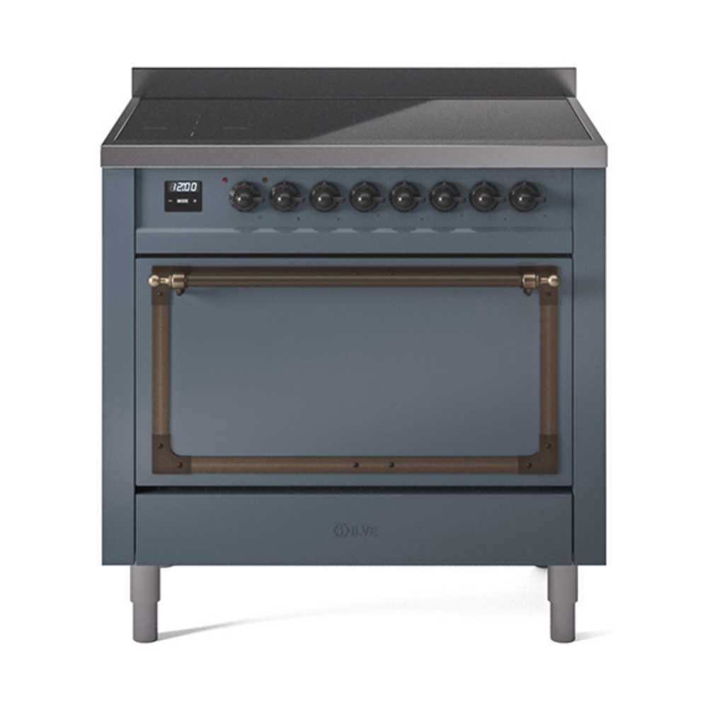 ILVE UNI366QNMPBGB Nostalgie II Noblesse 36 inch Induction Range  (Solid Door, Blue Grey, Burnished)