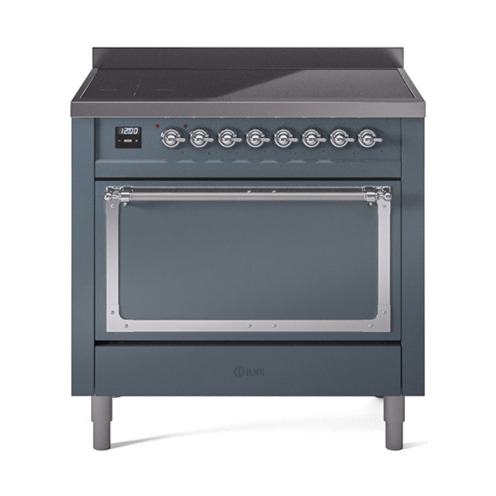 ILVE UNI366QNMPBGC Nostalgie II Noblesse 36 inch Induction Range  (Solid Door, Blue Grey, Chrome)