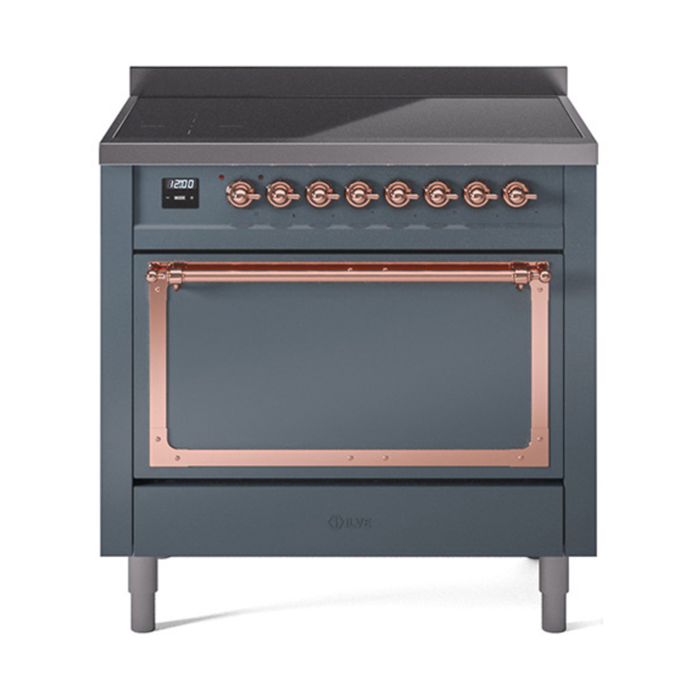 ILVE UNI366QNMPBGP Nostalgie II Noblesse 36 inch Induction Range  (Solid Door, Blue Grey, Copper)