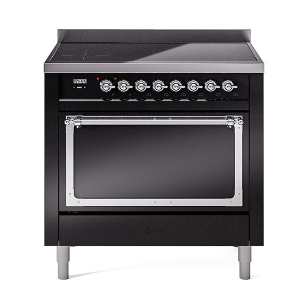 ILVE UNI366QNMPBKC Nostalgie II Noblesse 36 inch Induction Range  (Solid Door, Glossy Black, Chrome)