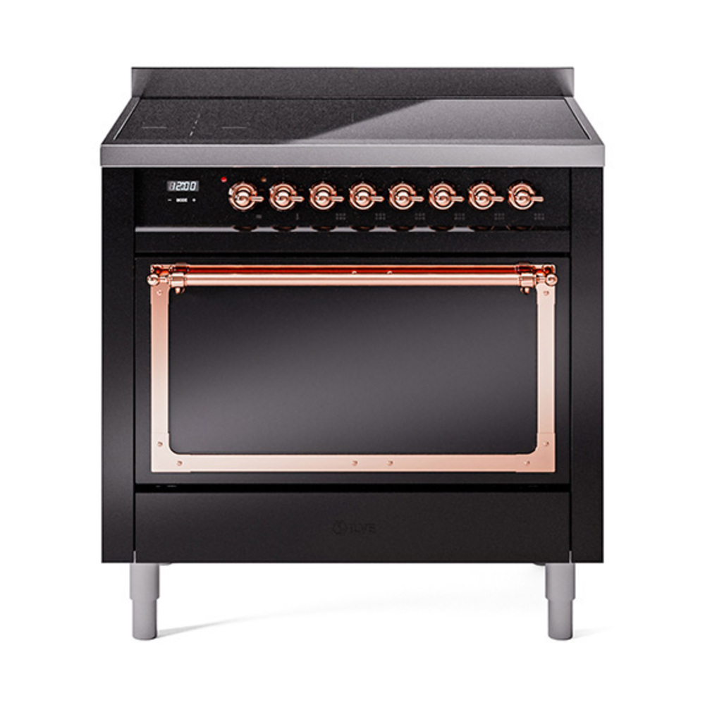 ILVE UNI366QNMPBKP Nostalgie II Noblesse 36 inch Induction Range  (Solid Door, Glossy Black, Copper)